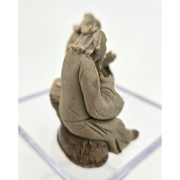 Vintage Chinese Mudman Figurine Pair Sitting on Bench Smoking Pipe je155 - Picture 7 of 12